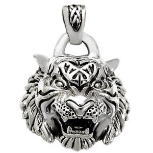 Sterling Silver Tiger-Head Oxidized Pendant